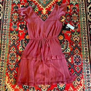 XS dress mauve/shimmer, flutter short sleeve, elastic waist with small ruffles